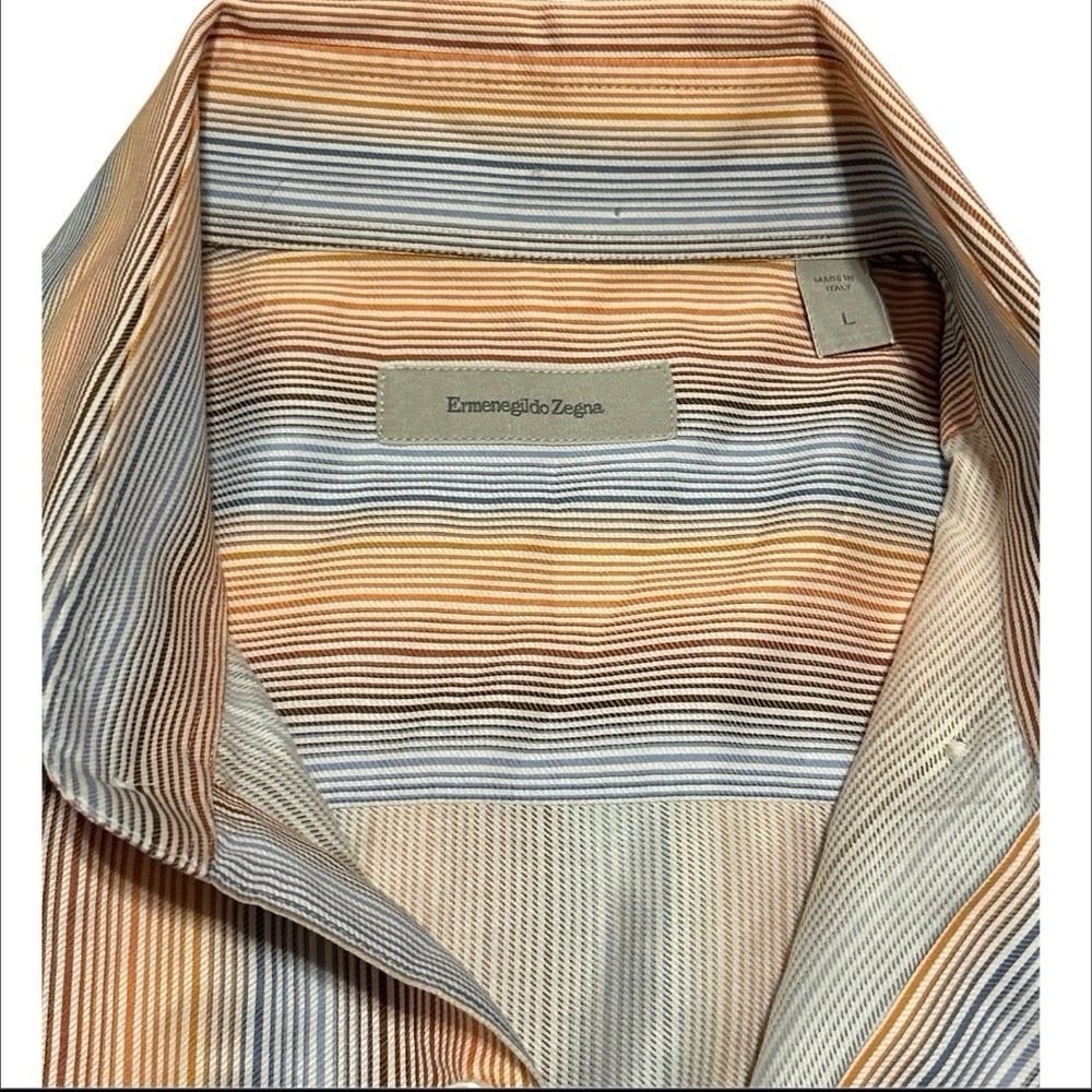 Ermenegildo Zegna Shirt Mens L Orange Stripe Long Sleeve Dress Button Up - Picture 5 of 7